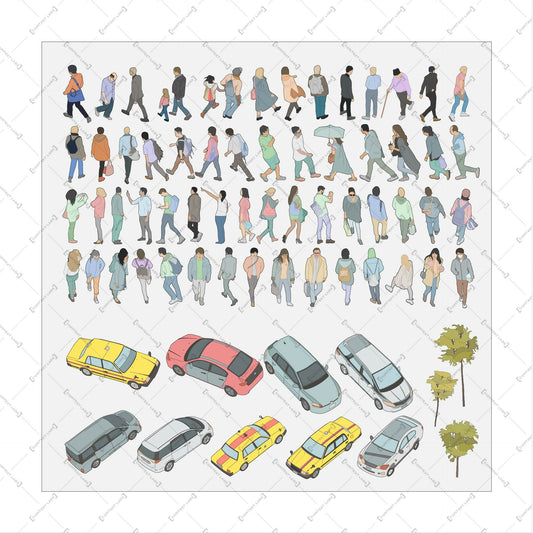 Flat Vector Human Figures and Cars