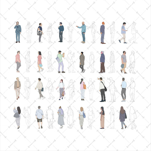 Flat Vector Human Figures Outline and Vectors